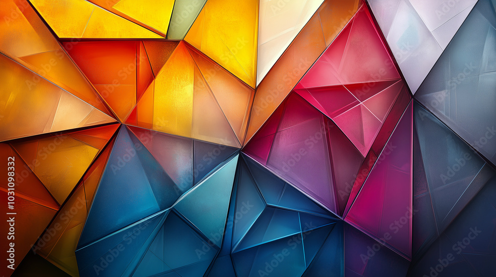 A colorful abstract design with triangles and squares