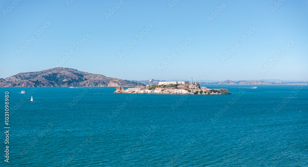 Aerial View of Alcatraz Island and Marin Headlands in San Francisco Bay Aerial View of Alcatraz Island and Marin Headlands in San Francisco Bay