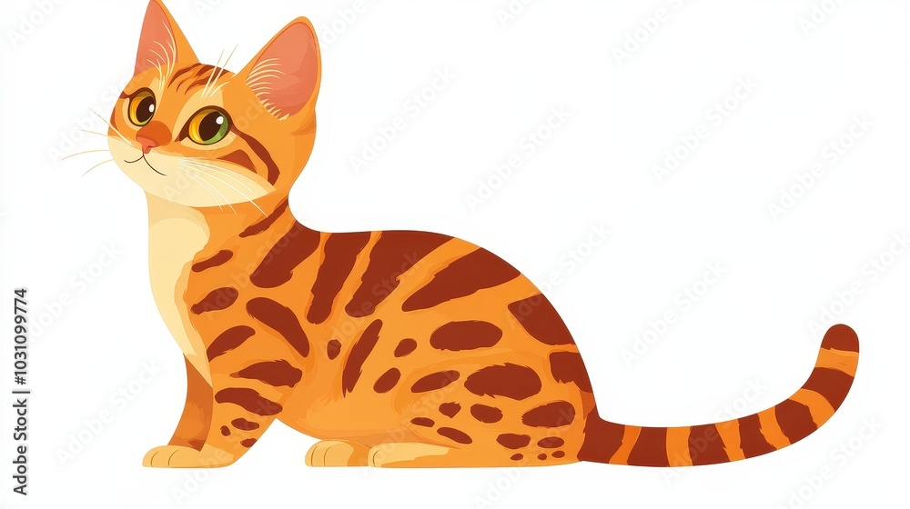 Playful Bengah Cat Clipart Set of 4 in Simple Colors on White Background
