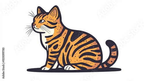 Whimsical Bengal Cat Doodle Tattoo in Cottagecore Style on White Background