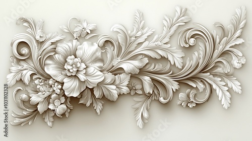 Wallpaper Mural Intricate floral relief design featuring ornate leaves and blossoms. Torontodigital.ca