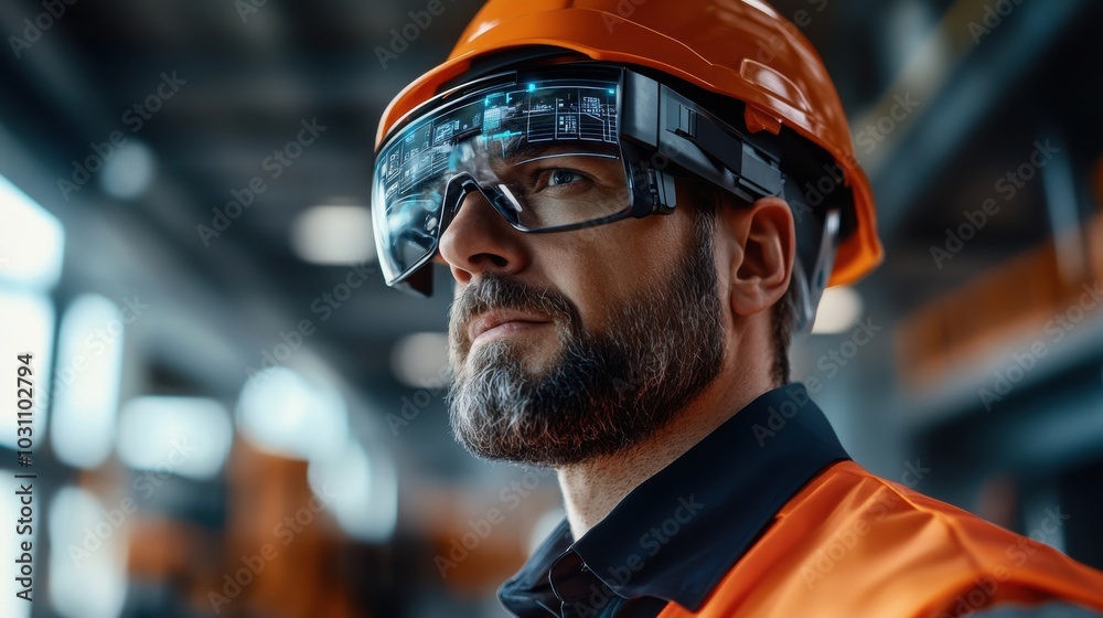 Safety Trainer Briefing with Futuristic Headgear Safety Trainer Briefing with Futuristic Headgear