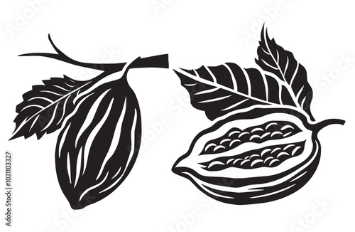 Black cacao beans vector. Simple illustration of cacao beans on a white background, perfect for food-related designs, chocolate branding, or organic product packaging.