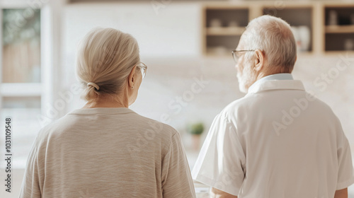 Home health aide assisting an elderly patient with daily activities in a hospital-like setting, showcasing compassionate care photo