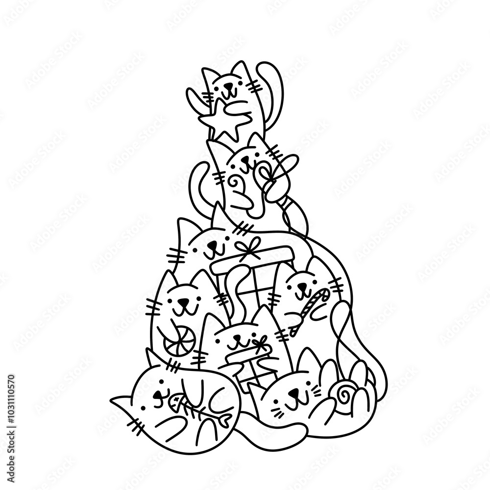 Christmas tree set cats pattern for wrapping paper and fabrics and kids Christmas tree set cats pattern for wrapping paper and fabrics and kids