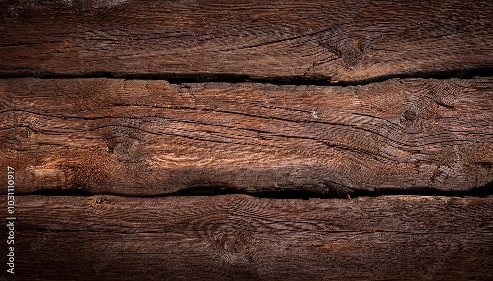 Naklejka premium Old wood texture background with natural cracks. Dark brown wood plank is used for background; copy space for design