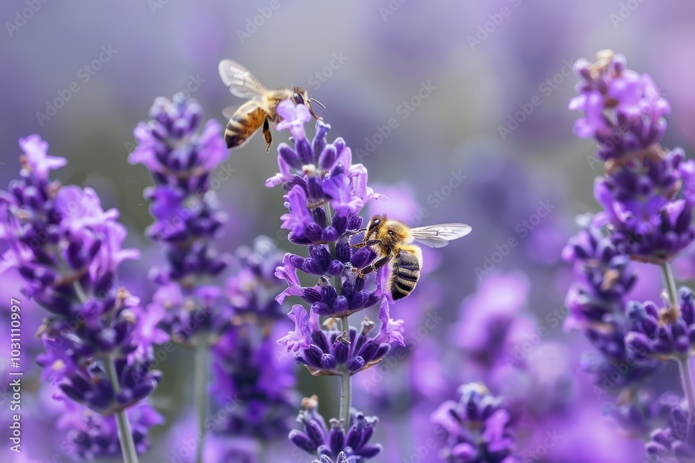 Bees pollinating lavender flowers in a vibrant garden during sunny daylight, showcasing nature's beauty and the importance of pollinators Bees pollinating lavender flowers in a vibrant garden during sunny daylight, showcasing nature's beauty and the importance of pollinators