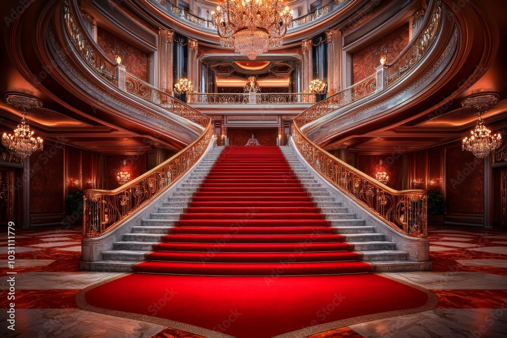Obraz premium Grand Staircase in Lavish Ballroom Setting