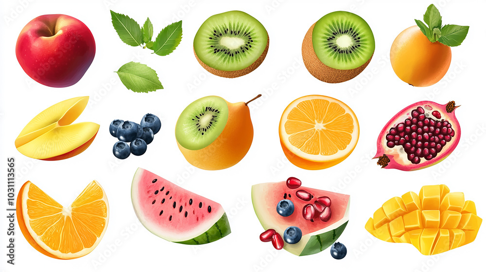 Flying different fresh fruits in the air on a white background. Falling fruits mix multifruit Flying different fresh fruits in the air on a white background. Falling fruits mix multifruit