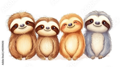 Cute Sloth Clipart Set of 4 Simple Colors on White Background for Kids' Designs and Decor