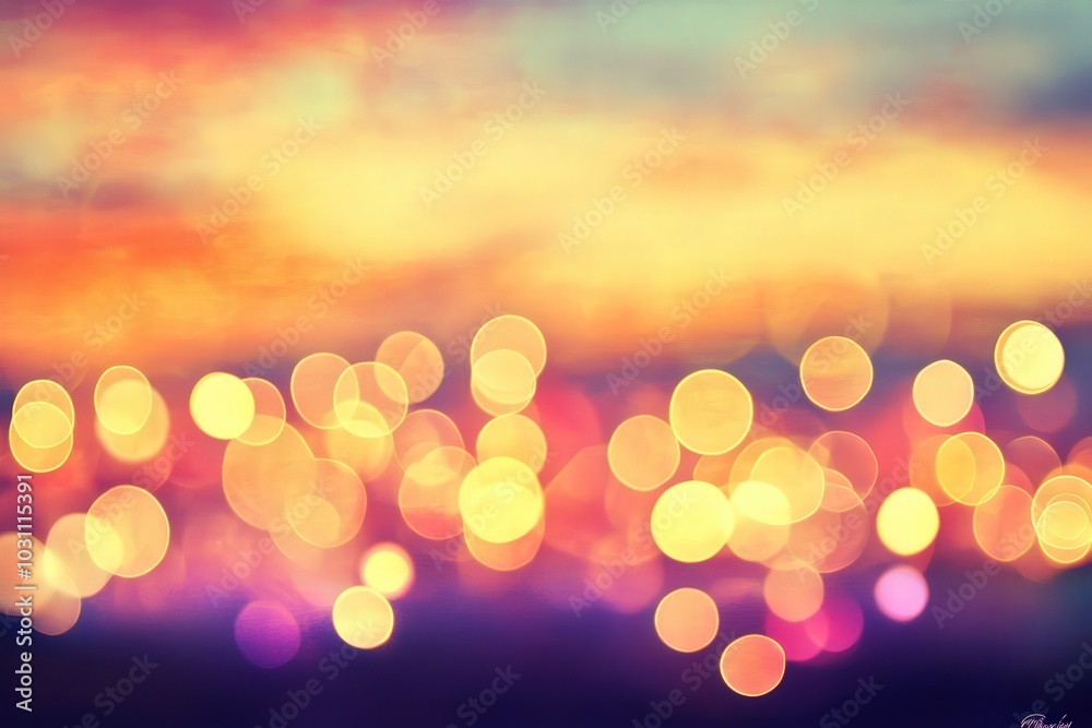 Colorful bokeh lights create a vibrant atmosphere at sunset in a city, capturing the essence of evening urban life Colorful bokeh lights create a vibrant atmosphere at sunset in a city, capturing the essence of evening urban life