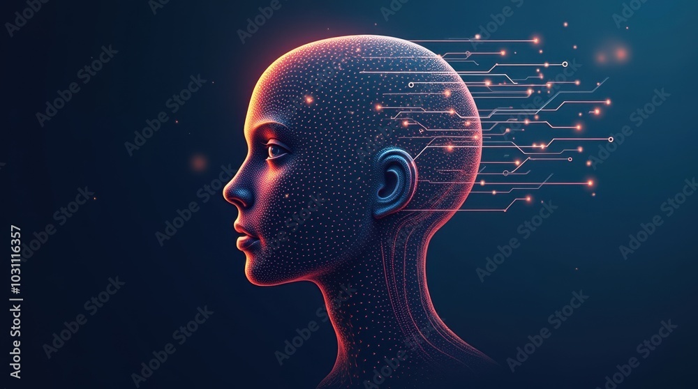 a human head with fragmented features, rendered in a sleek, geometric style. a human head with fragmented features, rendered in a sleek, geometric style.