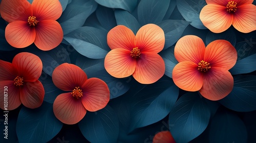 A vibrant arrangement of orange flowers and green leaves, creating a soothing floral pattern.