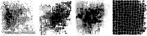 Texture of tiny amorphous shapes of unequal size, in black color, in grid pattern technique