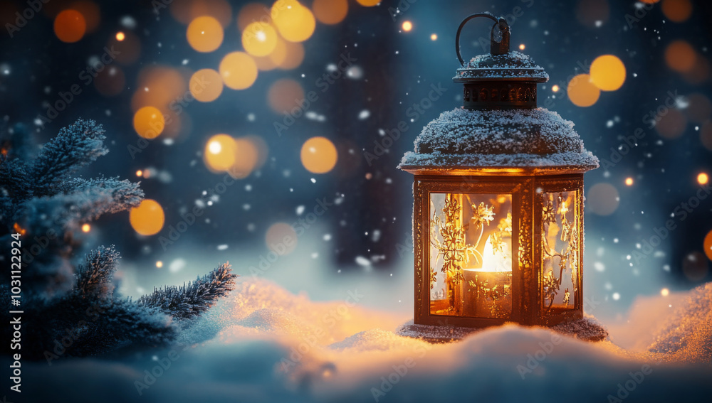 christmas lantern on snow christmas lantern on snow