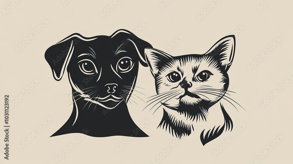 Fototapeta premium Dog and Cat Vector Logo Design Template – Minimalist and Modern Pet Icon Illustration for Branding and Creative Use
