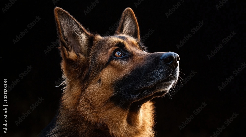 Majestic German Shepherd Bathed in Morning Light on Minimalistic Background Majestic German Shepherd Bathed in Morning Light on Minimalistic Background