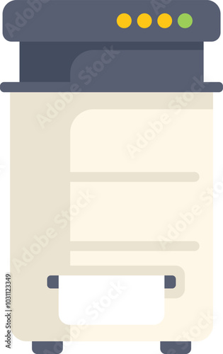 Classic office printer is ejecting a sheet of paper