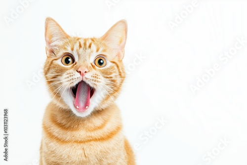 a cat yawning, the cat is looking up