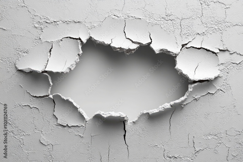 Obraz premium Broken hole white wall texture background fracture
