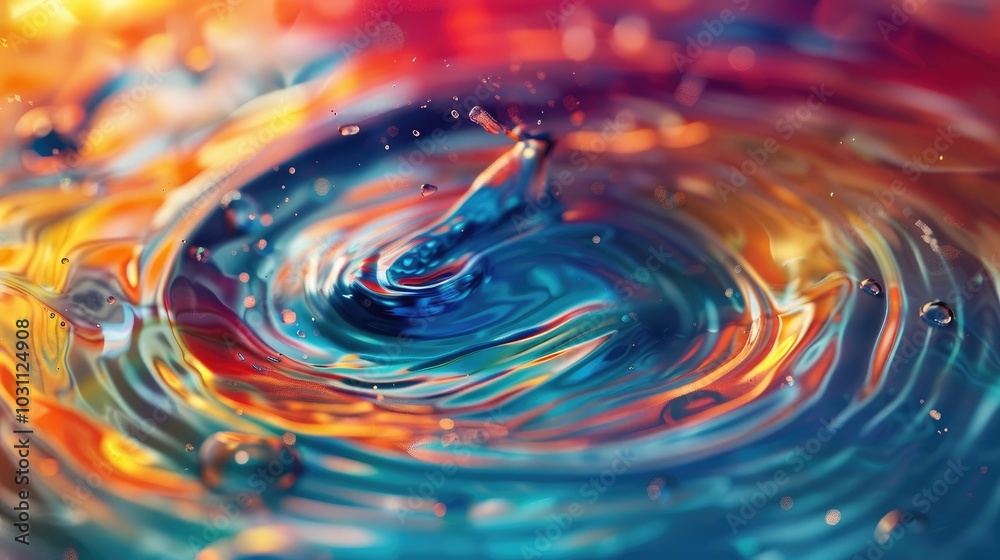 Abstract swirl of vibrant colors on a smooth liquid surface Abstract swirl of vibrant colors on a smooth liquid surface
