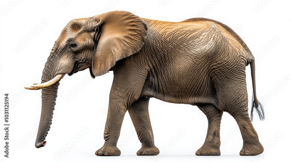 Majestic African Elephant in Flight - Hyperrealistic High-Quality Studio Stock Photo on White Background Majestic African Elephant in Flight - Hyperrealistic High-Quality Studio Stock Photo on White Background