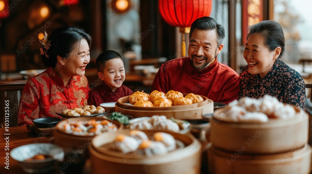 Smiling Family Sharing Chinese New Year Feast Together Smiling Family Sharing Chinese New Year Feast Together