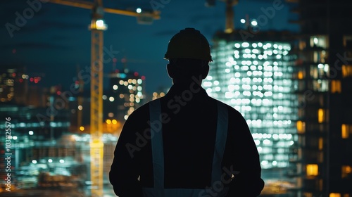 Silhouette of Businessman in Illuminated Cityscape at Night