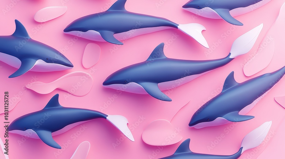 Playful Sea Otter Pattern in Minimalist Pink Background - Isometric View with Humorous Shadow Play Elements Playful Sea Otter Pattern in Minimalist Pink Background - Isometric View with Humorous Shadow Play Elements