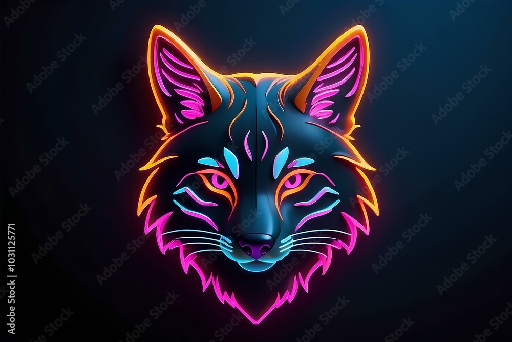 Fototapeta premium neon wolf portrait with intense glowing colors and bright pink and purple effects
