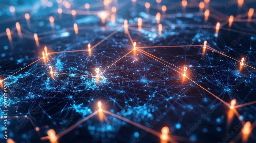 Fototapeta premium Futuristic Digital Connectivity Network Visualization with Glowing Geometric Patterns