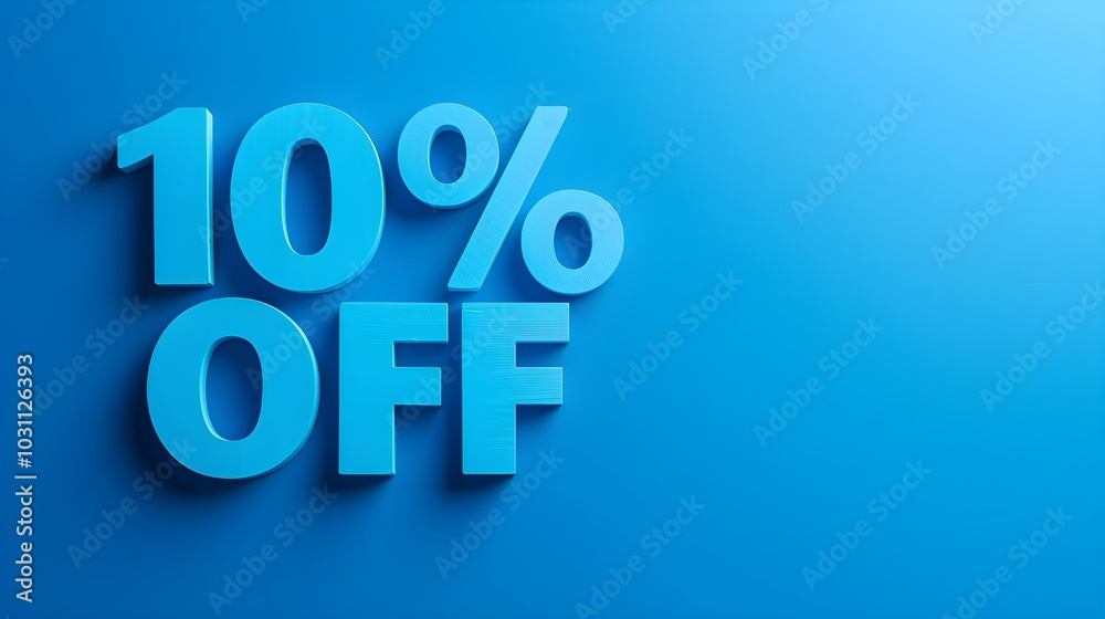 Blue '10% OFF' Promotional Sign on a Blue Background with Copy Space Blue '10% OFF' Promotional Sign on a Blue Background with Copy Space