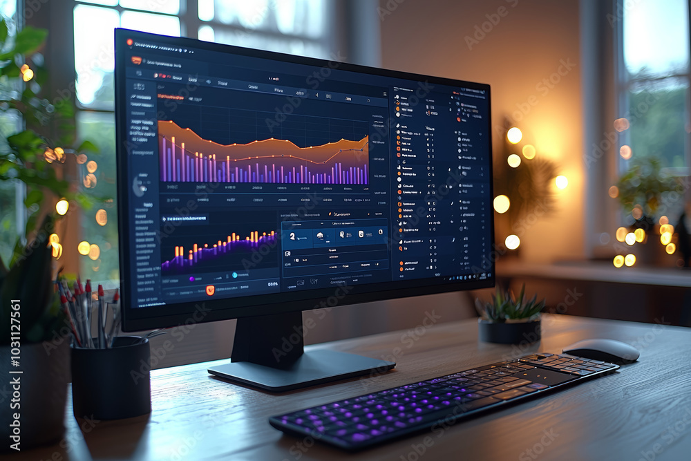 A person using time-tracking software to monitor their productivity while working remotely. Concept of time management. A person using time-tracking software to monitor their productivity while working remotely. Concept of time management.