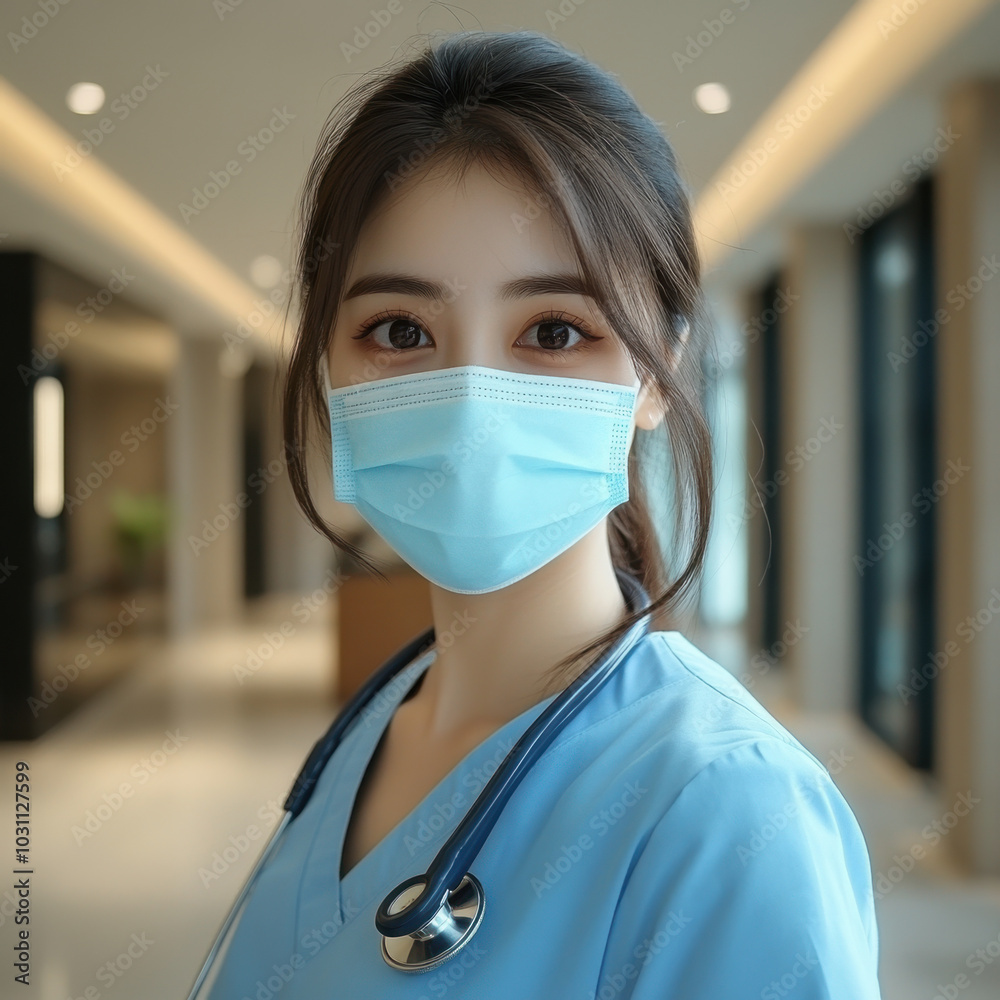 Young Nurse in a Face Mask Standing in a Hospital Corridor
Young Nurse in a Face Mask Standing in a Hospital Corridor