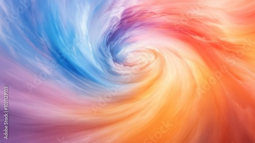 Abstract swirling pattern of blue, red, orange and yellow clouds.