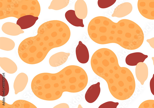 Seamless pattern with peanut. Peanut Butter Lovers Month. Peanut Butter. Peeled and unpeeled nuts