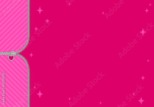 Abstract pink background vector illustration. Bright pink striped on pale background for a themed party in style doll surprised. Open vector zipper and cute lock. Rose birth backdrop template