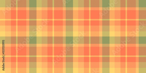 Tribal textile tartan plaid, effect background vector pattern. Invite fabric seamless texture check in coral and orange colors.