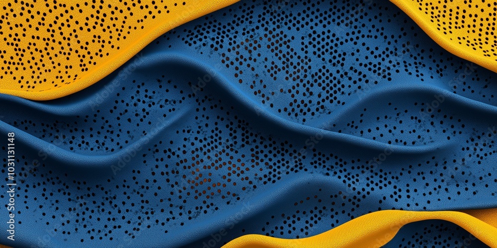 Fototapeta premium Vibrant abstract background featuring intricate geometric patterns in deep blue and gold with ample copy space