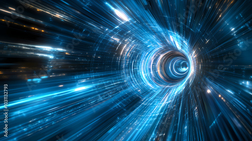 Fototapeta Naklejka Na Ścianę i Meble -  An abstract futuristic background with space travel and teleportation in Teleportation Portal. Illustration