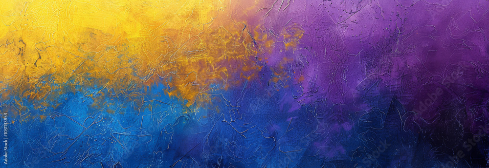 Fototapeta premium Abstract grunge gradient texture with vibrant yellow, blue, and purple colors. Concept of artistic background, textured design, and creative expression. Banner