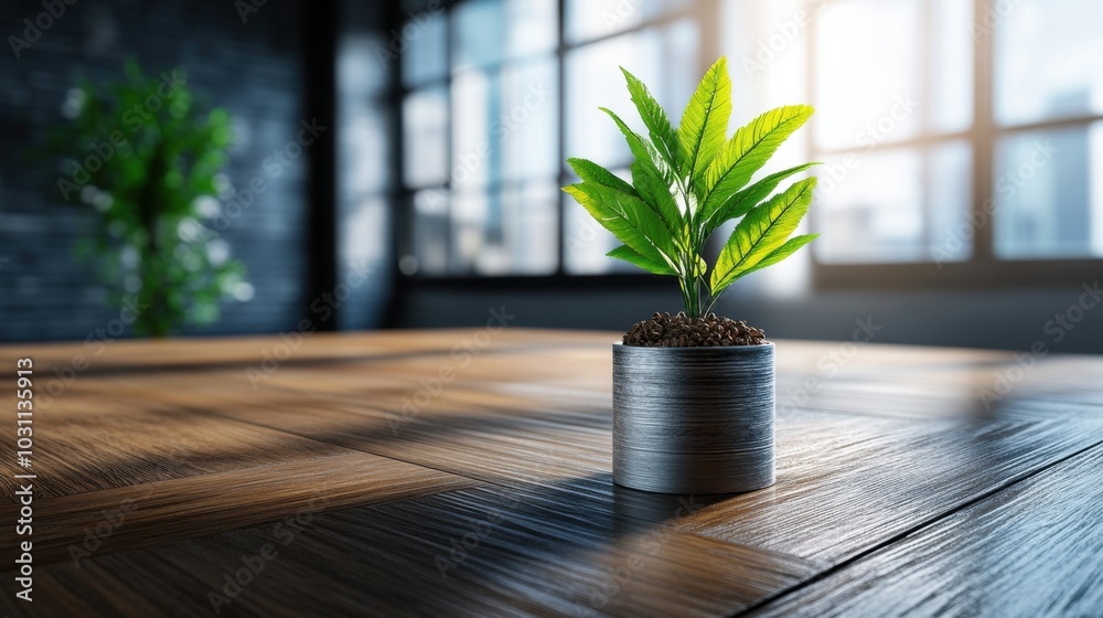 Green Plant in Modern Room Setting with Natural Light Green Plant in Modern Room Setting with Natural Light