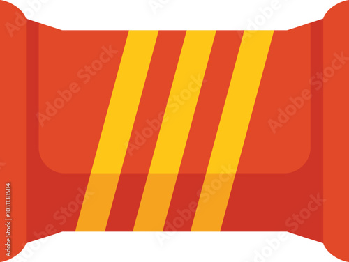 Red flow pack packaging showing three yellow stripes for branding, suitable for representing various products
