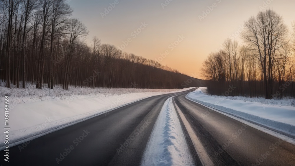 A snow-covered country road winds through a winter forest, with frost-covered trees on both sides. The serene rural landscape captures the quiet beauty of winter in the countryside A snow-covered country road winds through a winter forest, with frost-covered trees on both sides. The serene rural landscape captures the quiet beauty of winter in the countryside