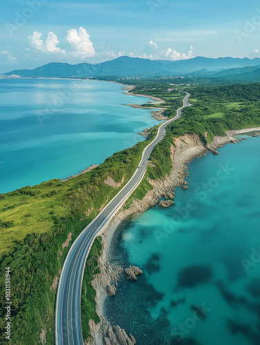 Aerial view of the coastal highway in Lianyungang, China photo