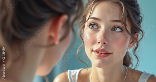 Portrait of two young girls standing opposite each other.