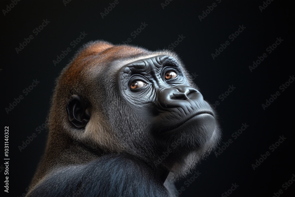 Obraz premium Gorilla Majesty: A Thoughtful Portrait in Studio Lighting