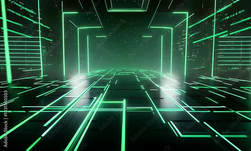Futuristic Neon Grid Room with Green Glow Futuristic Neon Grid Room with Green Glow