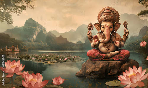 ganesha statue in the temple wallpaper ai generated art