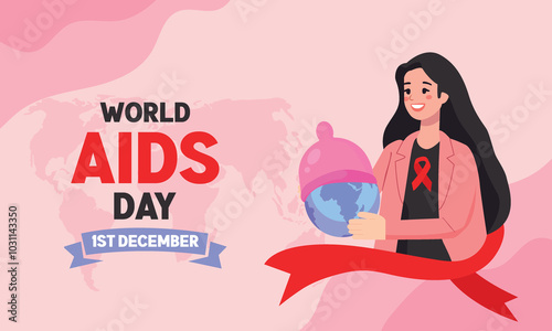 Vector World AIDS day awareness post women with AIDS protection with world map Aids day celebration